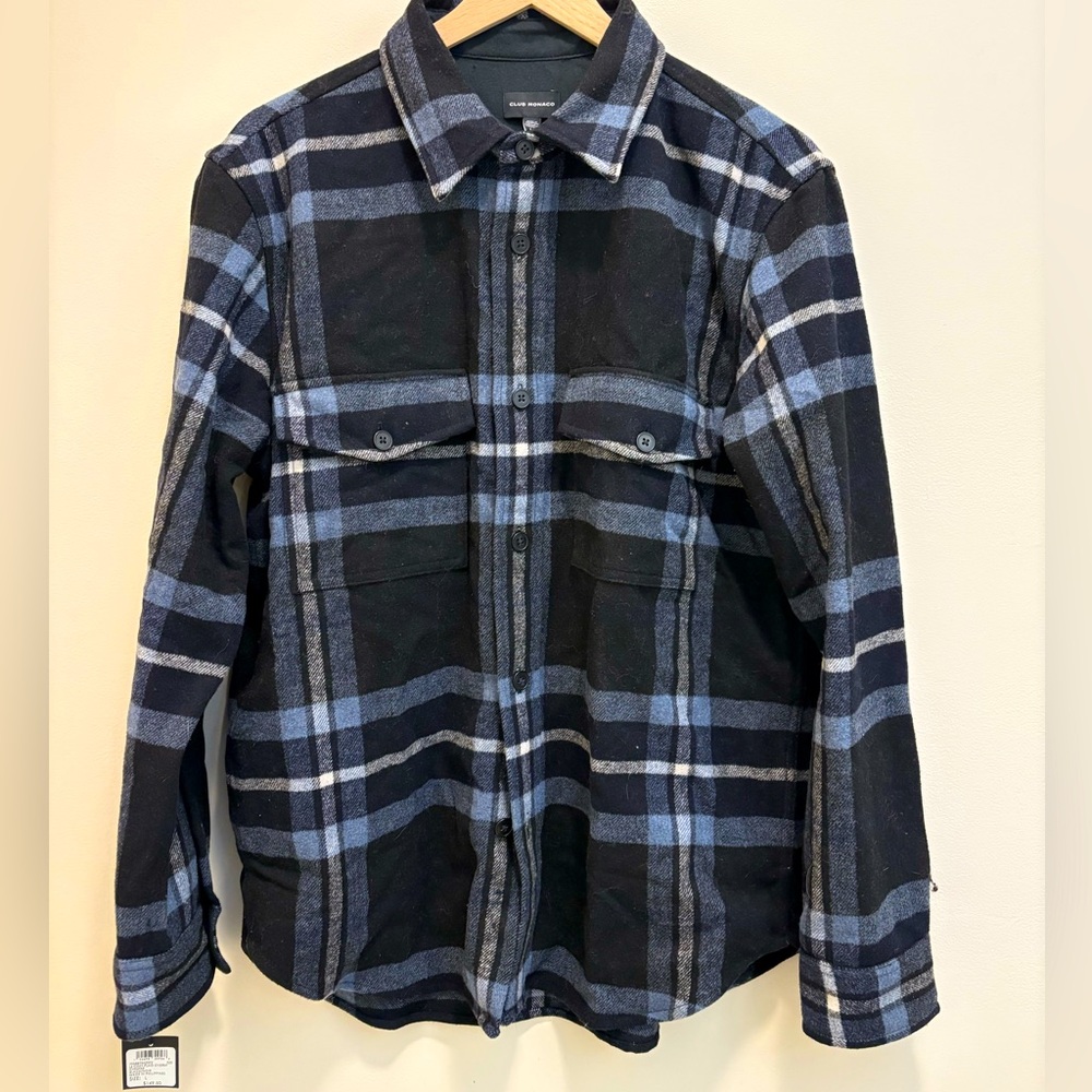 Club Monaco Men’s Long Sleeve Wool Blend Overshirt Shacket, L